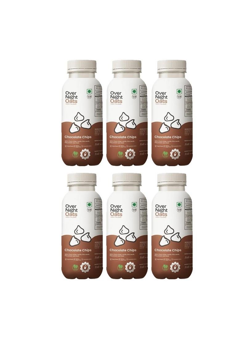 Overnight Oats With Vegan Protein | High Protein Oats Breakfast With Dietary Fibre | Just Add Milk | Ready In Minutes | No Preservatives | Chocolate Chips (Pack Of 6, 50G Each)