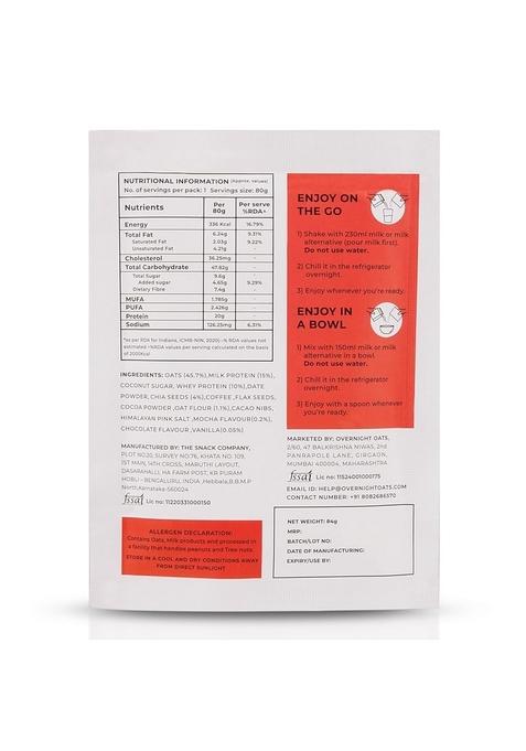 Overnight Oats 20Gm High Protein, Refined Sugar Free, With Mocha Flavour, Vanilla, Chia Seeds, Whey Protein & More| Breakfast Cereals For Weight Management| (Mocha Dream, 20Grams Protein, Pack Of 10)