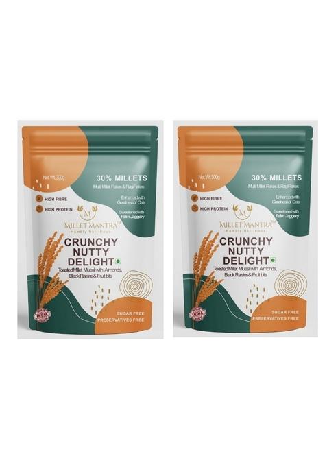 Muesli High Protein Crunchy Nutty (Pack Of 2) By Millet Mantra | Sugar Free Muesli With Almonds, Black Raisins & Fruit Bibs | Rich Breakfast Cereals