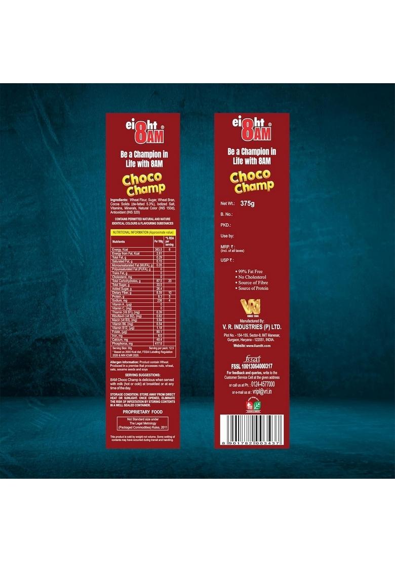 8Am Choco Champs 375G, Healthy Breakfast, Original And Healthier, Low Fat & Cholesterol, Deliciously Crunchy, All Natural Cornflakes Breakfast Cereal