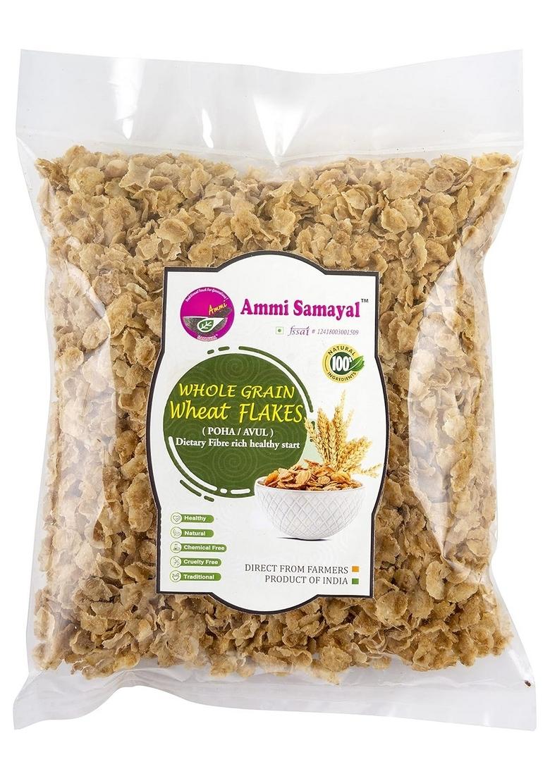 Ammi Samayal Wheat Flakes | Whole Grain Crunchie Corn Flakes | High-Fiber Triticium Poha | Gluten-Free Millet Flakes For Breakfast | Premium Organic Snacks | Pack Of 2 X 500G