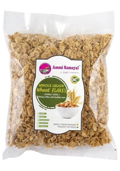 Ammi Samayal Wheat Flakes | Whole Grain Crunchie Corn Flakes | High-Fiber Triticium Poha | Gluten-Free Millet Flakes For Breakfast | Premium Organic Snacks | Pack Of 2 X 500G