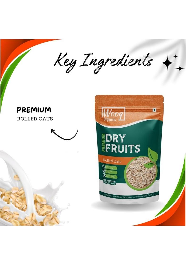 Wooq Organics Organic Rolled Oats 1Kg- Rolled Oats, Whole Grain, Breakfast Cereal, 1Kg, (500G X 2 Packs)