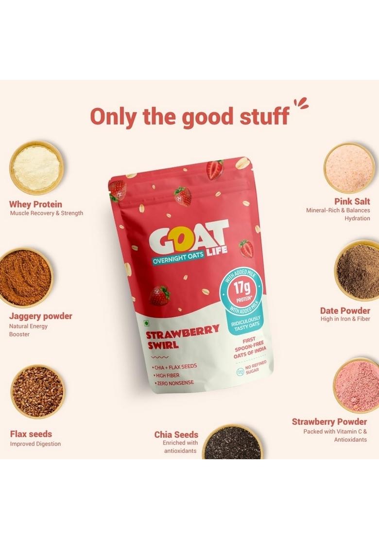 Goat Life Overnight Oats 2.1Kg (Pack Of 30) | High Protein (24G & 17G) | No Sugar | Gluten-Free | Natural Breakfast Cereal | Ideal For Weight Management | Spoonfree Oatmeal