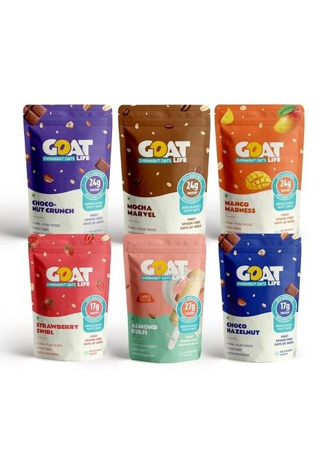 Goat Life Overnight Oats 2.1Kg (Pack Of 30) | High Protein (24G & 17G) | No Sugar | Gluten-Free | Natural Breakfast Cereal | Ideal For Weight Management | Spoonfree Oatmeal