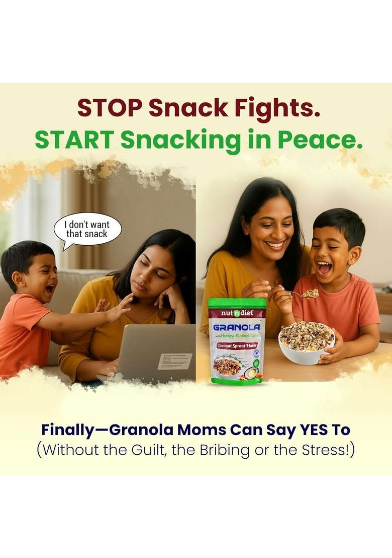 Nutndiet® World’S First Coconut Sprout Granola | Honey Rolled Oats, Millets, Dry Fruits, Nuts & Seeds | 100% Natural, No Refined Sugar | Clean-Label Healthy Breakfast Cereal & Snack (200G) - Indya