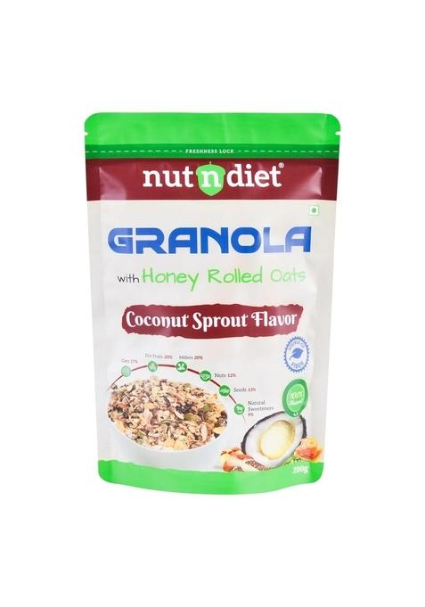 Nutndiet® World’S First Coconut Sprout Granola | Honey Rolled Oats, Millets, Dry Fruits, Nuts & Seeds | 100% Natural, No Refined Sugar | Clean-Label Healthy Breakfast Cereal & Snack (200G)