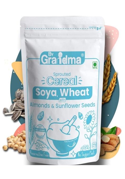 Bygrandma Sprouted Cereal Mix - Soya And Wheat With Almonds & Sunflower Seeds Instant Food For Kids | Preservative Free Instant Porridge Mix For Little Ones | 280G