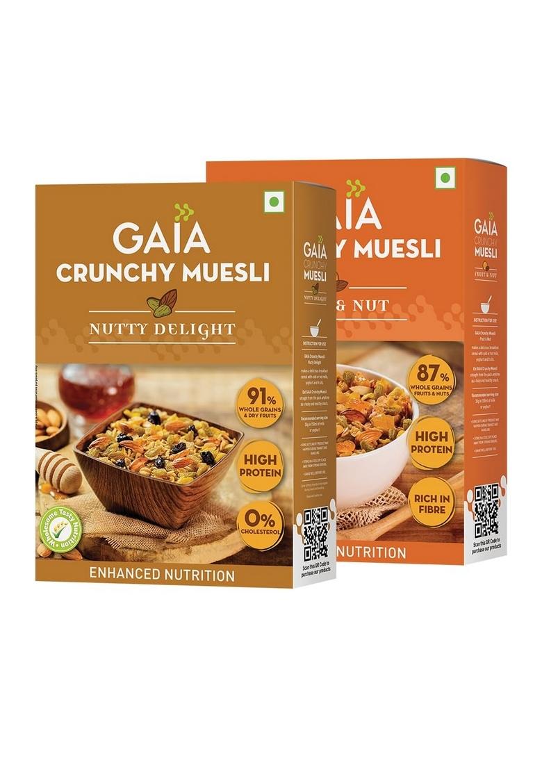 Gaia Crunchy Muesli Combo Pack: Fruit & Nut(400 Gm) And Nutty Delight(400 Gm)