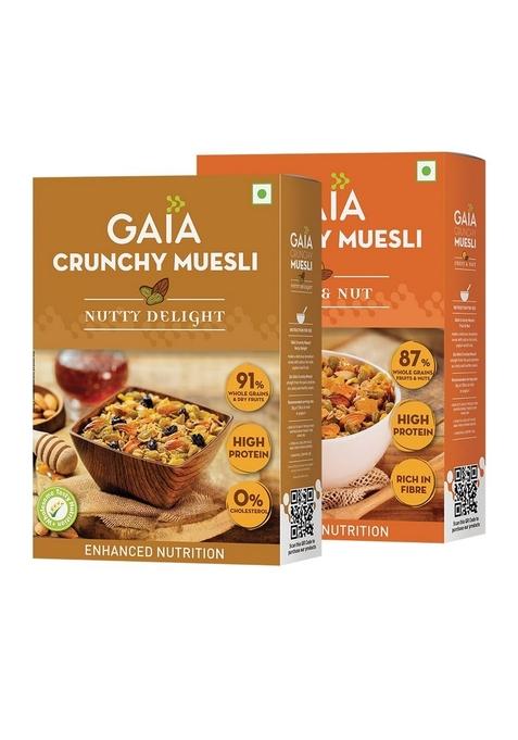 Gaia Crunchy Muesli Combo Pack: Fruit & Nut(400 Gm) And Nutty Delight(400 Gm)