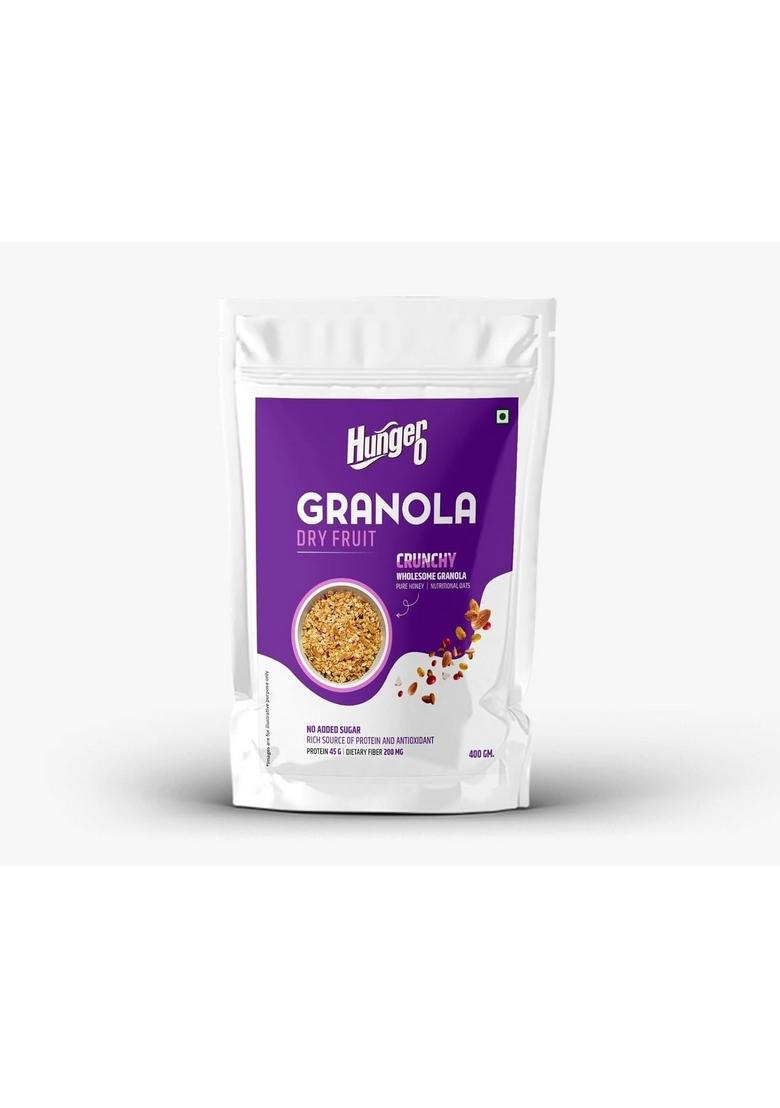 Hunger 0 Granola Crunchy Breakfast Cereal | No Added Sugar | High Protein & Antioxidants | Wholegrain & Fiber Rich (Multiflavour) (400G, Granola Dry Fruit)