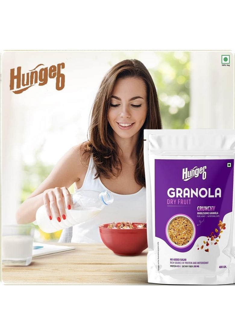 Hunger 0 Granola Crunchy Breakfast Cereal | No Added Sugar | High Protein & Antioxidants | Wholegrain & Fiber Rich (Multiflavour) (400G, Granola Dry Fruit)