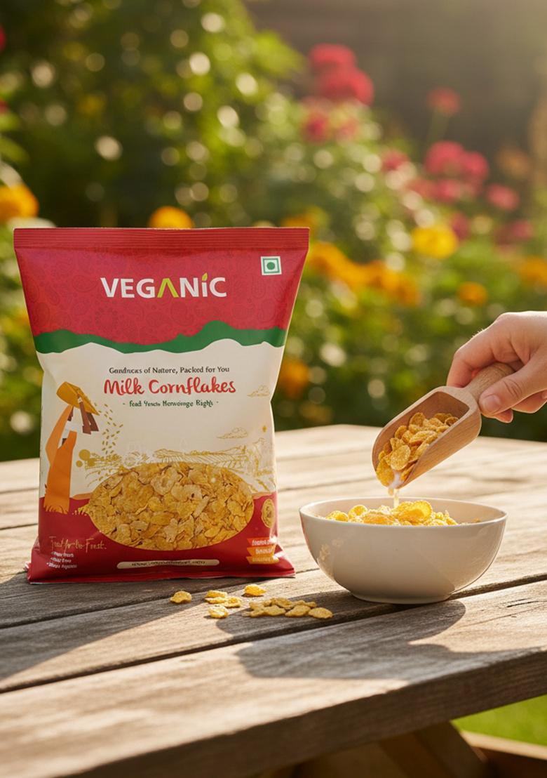 Veganic Milk Corn Flakes | Breakfast Cereal | Crunchy & Yummy Cornflakes | Original & Healthy | Gluten Free | Whole Grains And The Goodness Of B Vitamins, Calcium & Vitamin D (400)