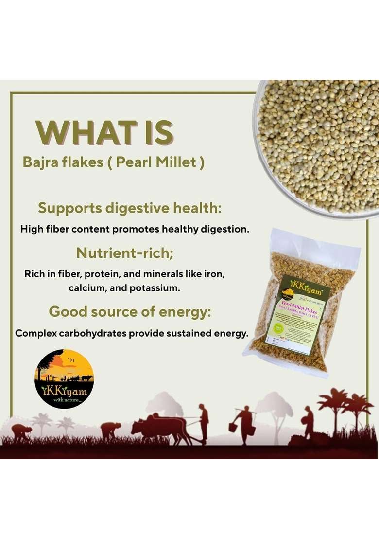 Ikkiyam Bajra Flakes (Avul) | Whole Millet Poha | Gluten-Free, High In Iron & Nutrients | Unflavoured, Oats Alternative | 1Kg Pack - Indya