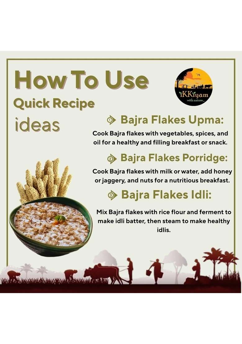 Ikkiyam Bajra Flakes (Avul) | Whole Millet Poha | Gluten-Free, High In Iron & Nutrients | Unflavoured, Oats Alternative | 1Kg Pack - Indya