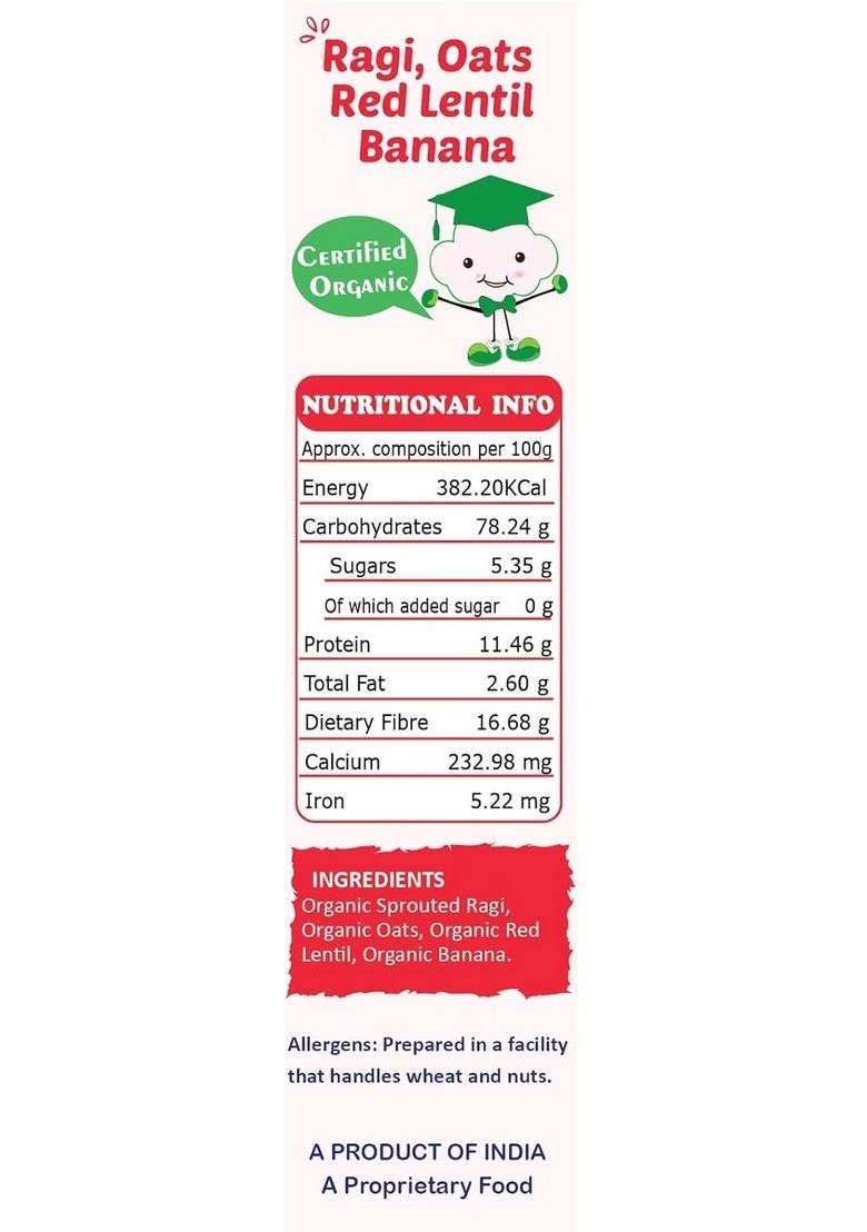 Tummyfriendly Foods Certified Organic Sprouted Ragi, Oats, Red Lentil, Banana And Organic Oats Green Moong Spinach Porridge Mix | Sprouted Ragi Powder For Little Ones | 200G, 2 Packs