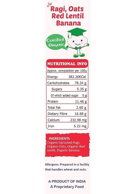 Tummyfriendly Foods Certified Organic Sprouted Ragi, Oats, Red Lentil, Banana And Organic Oats Green Moong Spinach Porridge Mix | Sprouted Ragi Powder For Little Ones | 200G, 2 Packs