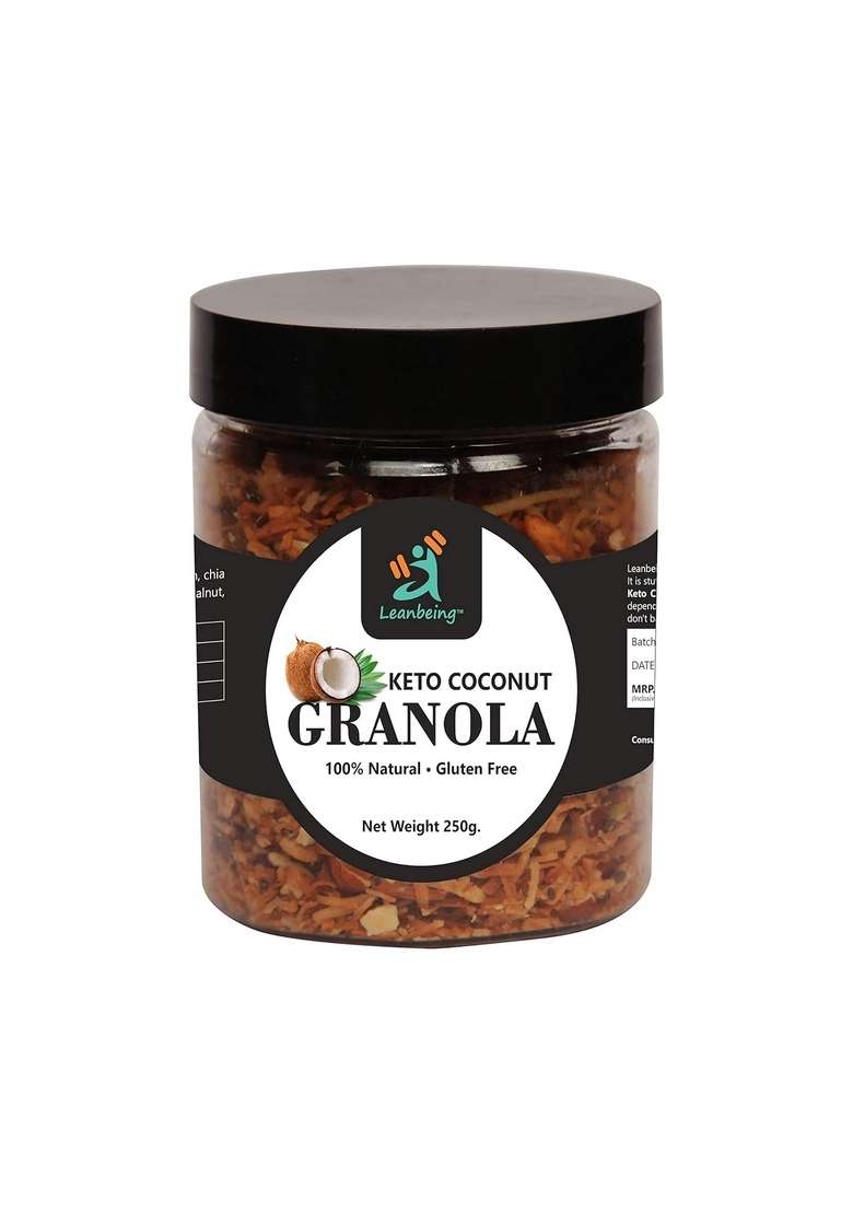 Leanbeing Keto Granola Coconut Mocha Crunch 250 G | Low Carb Cereal, Gluten & Grain Free- Low Fat, High Protein Keto Cereals Energy Snack - Indya