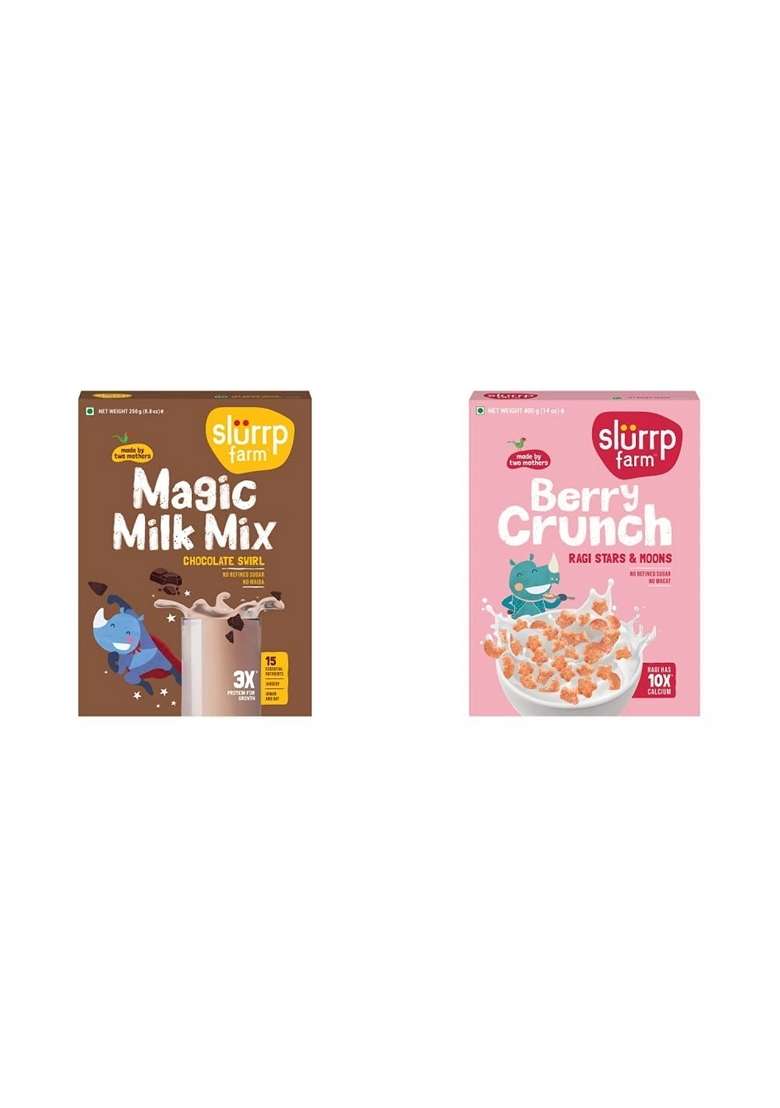 Slurrp Farm High Protein Chocolate Swirl Milk Mix | 250G Berry Crunch Strawberry Cereal| 400 G - Indya