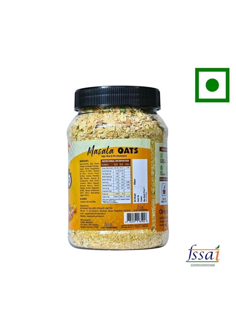 Nutrijunction Masala Oats,Veggie Twist |Anytime Snack |Ready In 3 Mins |No Preservatives| High In Fibre | High In Protein -500G Jar