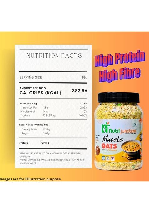 Nutrijunction Masala Oats,Veggie Twist |Anytime Snack |Ready In 3 Mins |No Preservatives| High In Fibre | High In Protein -500G Jar