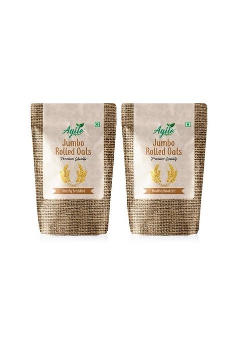 Agile Organic® Jumbo Rolled Oats 1.2Kg (Pack Of 2) - Gluten Free Oats | Breakfast Food | Oats For Weight Loss
