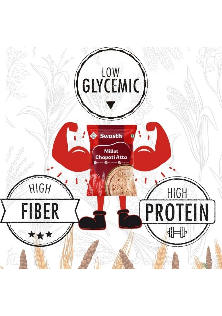 Swasth Millet Chapati Atta With 55% Millets| Rich In Dietary Fiber,Low Carbohydrates,Atta Contains Low Glycemic Index | High Protein,Helps To Control Sugar Levels.(Pack Of 5)