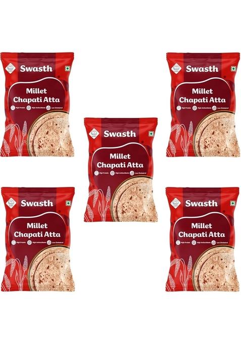 Swasth Millet Chapati Atta With 55% Millets| Rich In Dietary Fiber,Low Carbohydrates,Atta Contains Low Glycemic Index | High Protein,Helps To Control Sugar Levels.(Pack Of 5)