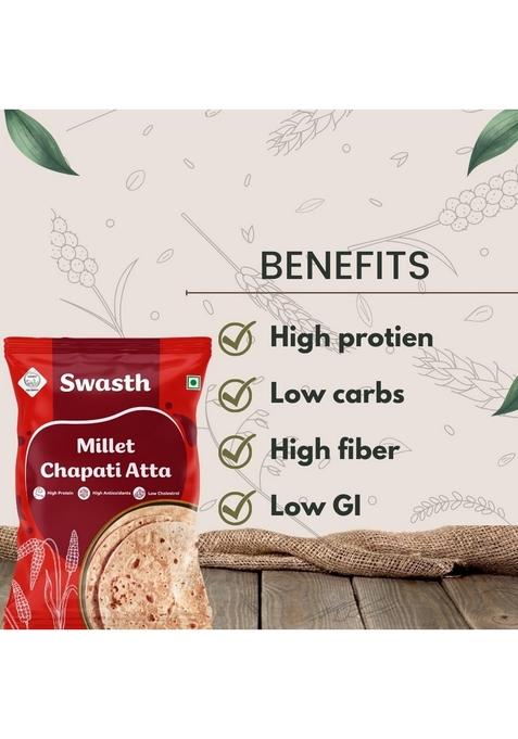 Swasth Millet Chapati Atta With 55% Millets| Rich In Dietary Fiber,Low Carbohydrates,Atta Contains Low Glycemic Index | High Protein,Helps To Control Sugar Levels.(Pack Of 5)