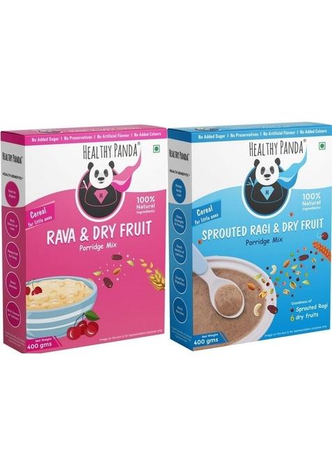 Healthy Panda | Kids Cerelac Combo (800 Gm) | Sprouted Ragi Dry Fruit Kids Cereal (400G) + Rava Dry Fruit Porridge (400G) Cereal (800 G, Pack Of 2, 6+ Months)