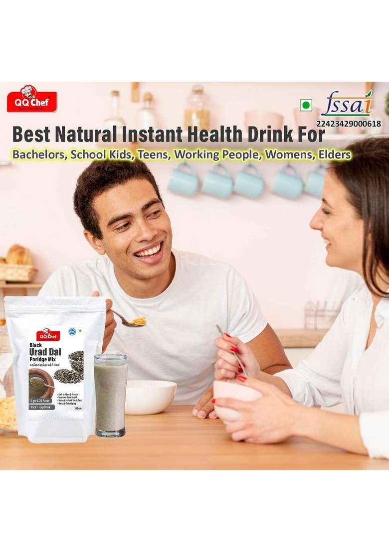 Qq Chef Black Urad Dal Poridge Mix | Karupu Ulunthu Mix | 600Gm (15 Gm X 40 Packs) Natural Instant Breakfast - Indya