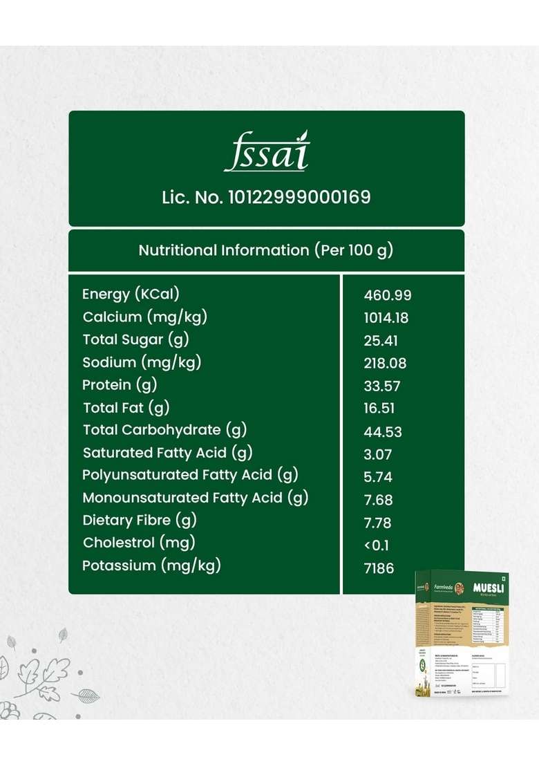 Farmveda Muesli With Nuts & Seeds | High Protein | 100% Natural & Gluten-Free | No Added Sugar | High Fibre & Omega-3 | Healthy Breakfast Cereal – 350G - Indya