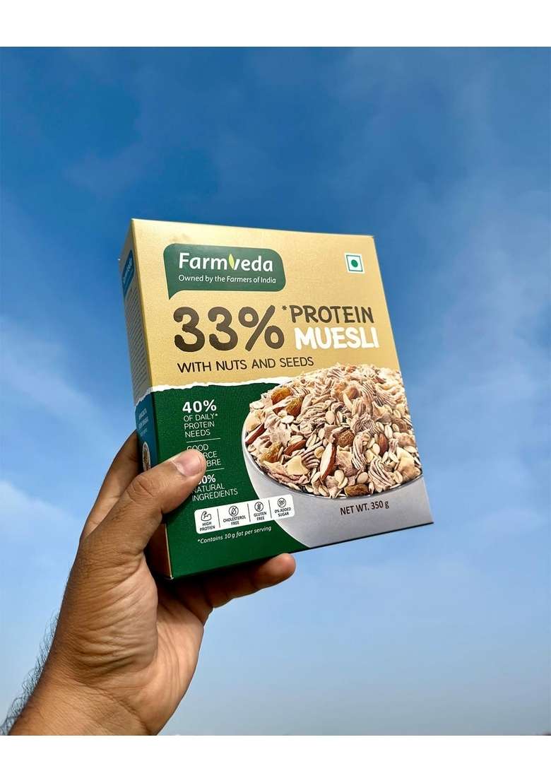 Farmveda Muesli With Nuts & Seeds | High Protein | 100% Natural & Gluten-Free | No Added Sugar | High Fibre & Omega-3 | Healthy Breakfast Cereal – 350G - Indya