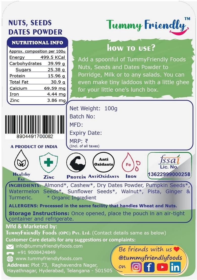 Tummyfriendly Foods Premium Nuts, Seeds And Dates Powder | Dry Fruit Powderr For Baby Kids | Organic Dry Nuts Powder For Babies Kids And Adults | No Hidden Sugar | No Preservatives | 200G, 2 Packs