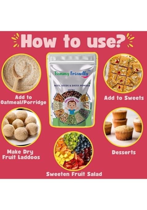 Tummyfriendly Foods Premium Nuts, Seeds And Dates Powder | Dry Fruit Powderr For Baby Kids | Organic Dry Nuts Powder For Babies Kids And Adults | No Hidden Sugar | No Preservatives | 200G, 2 Packs