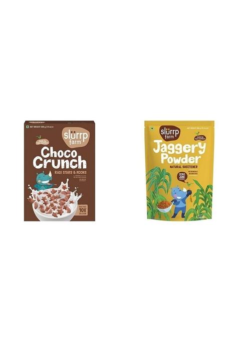 Slurrp Farm Choco Crunch Chocolate Cereal | No Maida, No Refined Sugar, No Added Colour | Ragi Stars And Moons | Healthy Breakfast For Kids | 400 G & Slurrp Farm Natural Jaggery Powder, 300 G