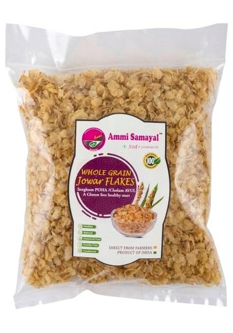 Ammi Samayal Jowar Flakes | Whole Grain Sorghum Poha | Fiber-Rich Cholum Avul | Millet Flakes For Healthy Breakfast | Premium Organic Snacks For Good Health | Gluten Free Poha | Pack Of 1 | 500 Gram