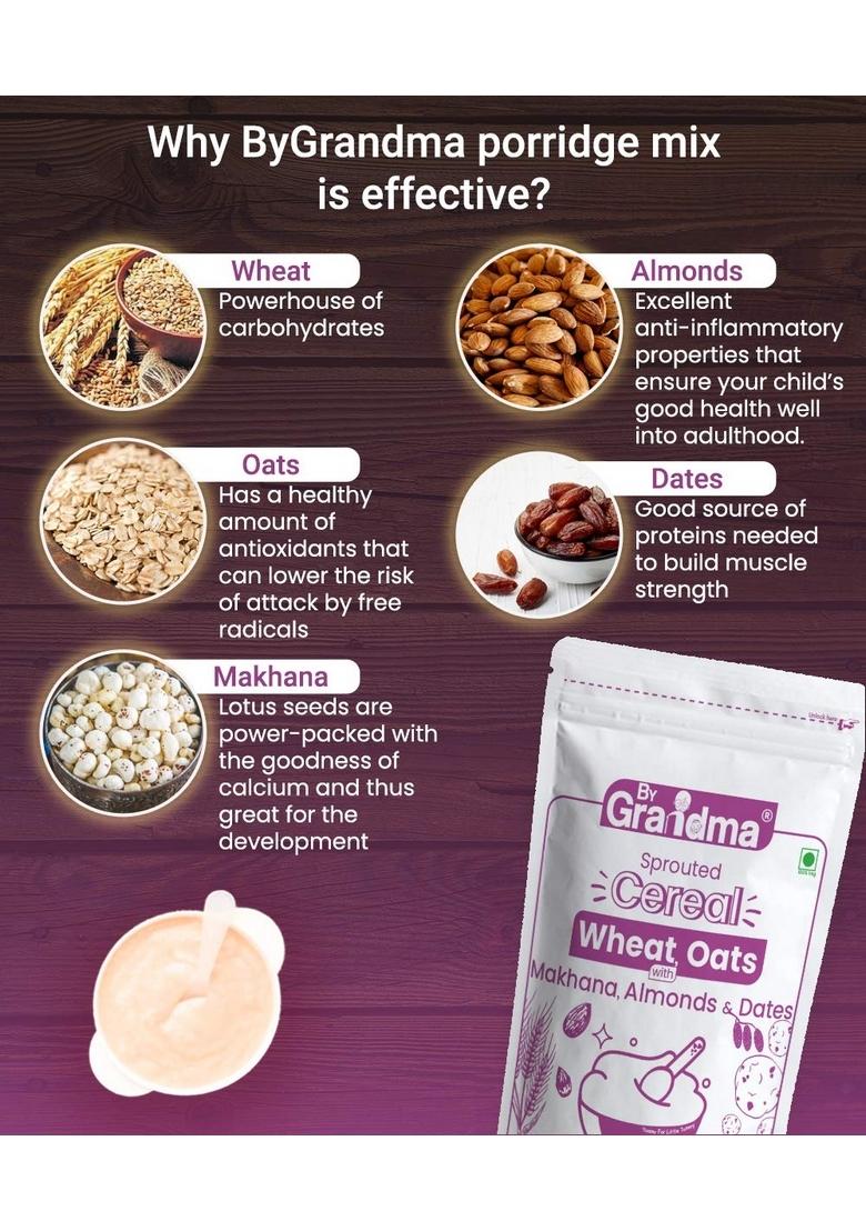 Bygrandma Sprouted Cereal Mix –Sprouted Wheat, Dates And Almond Wholesome Food For Kids | Preservative Free Instant Porridge Mix For Tiny Tots | 280G