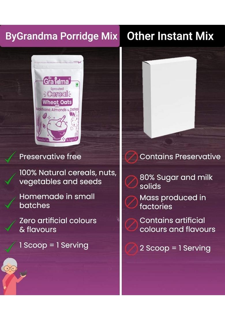 Bygrandma Sprouted Cereal Mix –Sprouted Wheat, Dates And Almond Wholesome Food For Kids | Preservative Free Instant Porridge Mix For Tiny Tots | 280G