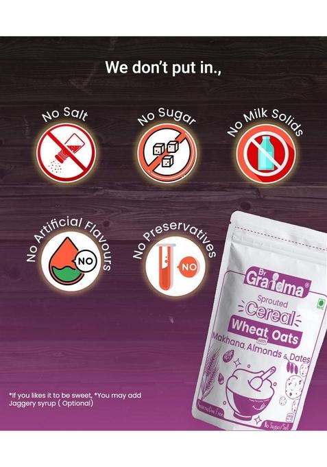 Bygrandma Sprouted Cereal Mix –Sprouted Wheat, Dates And Almond Wholesome Food For Kids | Preservative Free Instant Porridge Mix For Tiny Tots | 280G