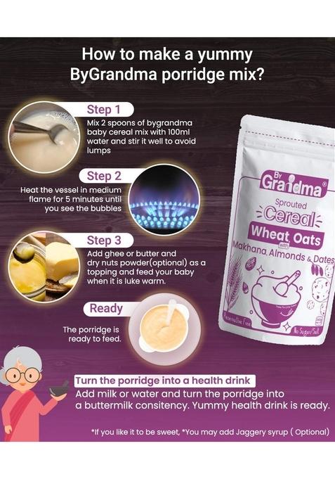 Bygrandma Sprouted Cereal Mix –Sprouted Wheat, Dates And Almond Wholesome Food For Kids | Preservative Free Instant Porridge Mix For Tiny Tots | 280G