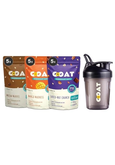 Goat Life Overnight Oats 675G With Sipper Bottle | High Protein (24G) | Pack Of 15 | No Refined Sugar | Gluten-Free | Natural Breakfast Cereal | Ideal For Weight Management | Spoonfree Oatmeal