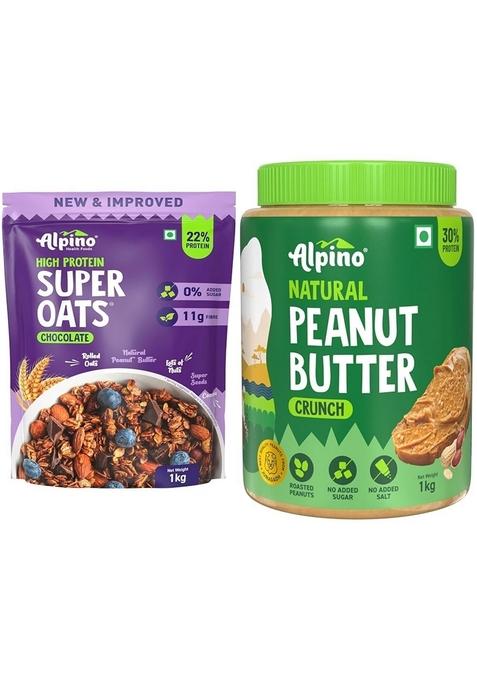 Alpino Peanut Butter Super Oats Chocolate Super Oats + Peanut Butter Crunch 1 Kg Each Combo