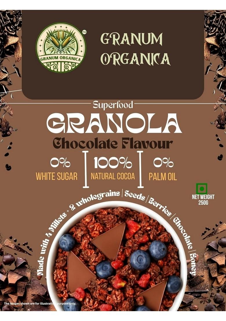 Granum Organica Superfood Chocolate Granola, 250G, Natural Cocoa With Wholegrains, Seeds, Berries, No White Sugar, No Palm Oil, High Protein Breakfast Cereal