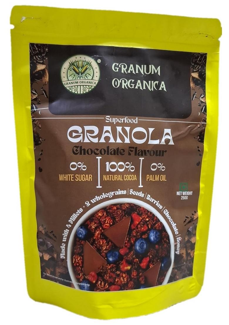Granum Organica Superfood Chocolate Granola, 250G, Natural Cocoa With Wholegrains, Seeds, Berries, No White Sugar, No Palm Oil, High Protein Breakfast Cereal