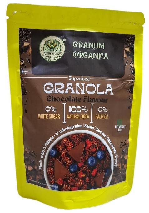 Granum Organica Superfood Chocolate Granola, 250G, Natural Cocoa With Wholegrains, Seeds, Berries, No White Sugar, No Palm Oil, High Protein Breakfast Cereal