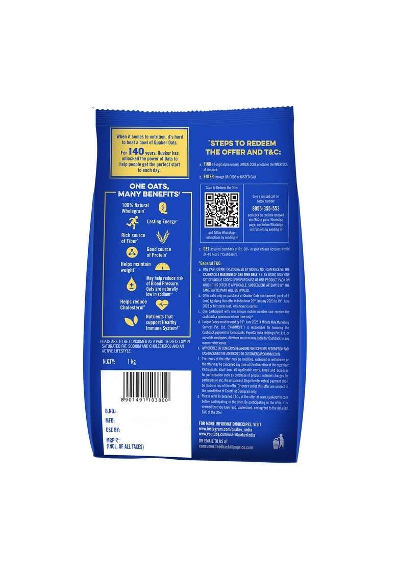 Quaker Oats Pouch, 1Kg And Quaker Oats, 1.5Kg Pack - Indya