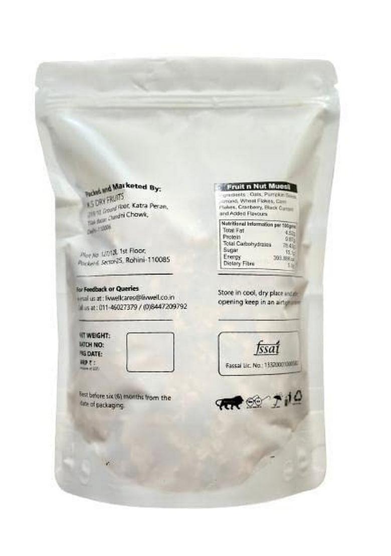 Livwell Premium Dry Fruit & Nut Muesli 500G | Real Fruits & Wholegrain Cereal | High Fiber Protein Breakfast | Healthy Diet Food For Weight Management