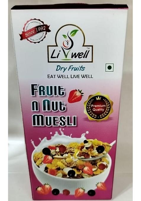 Livwell Premium Dry Fruit & Nut Muesli 500G | Real Fruits & Wholegrain Cereal | High Fiber Protein Breakfast | Healthy Diet Food For Weight Management