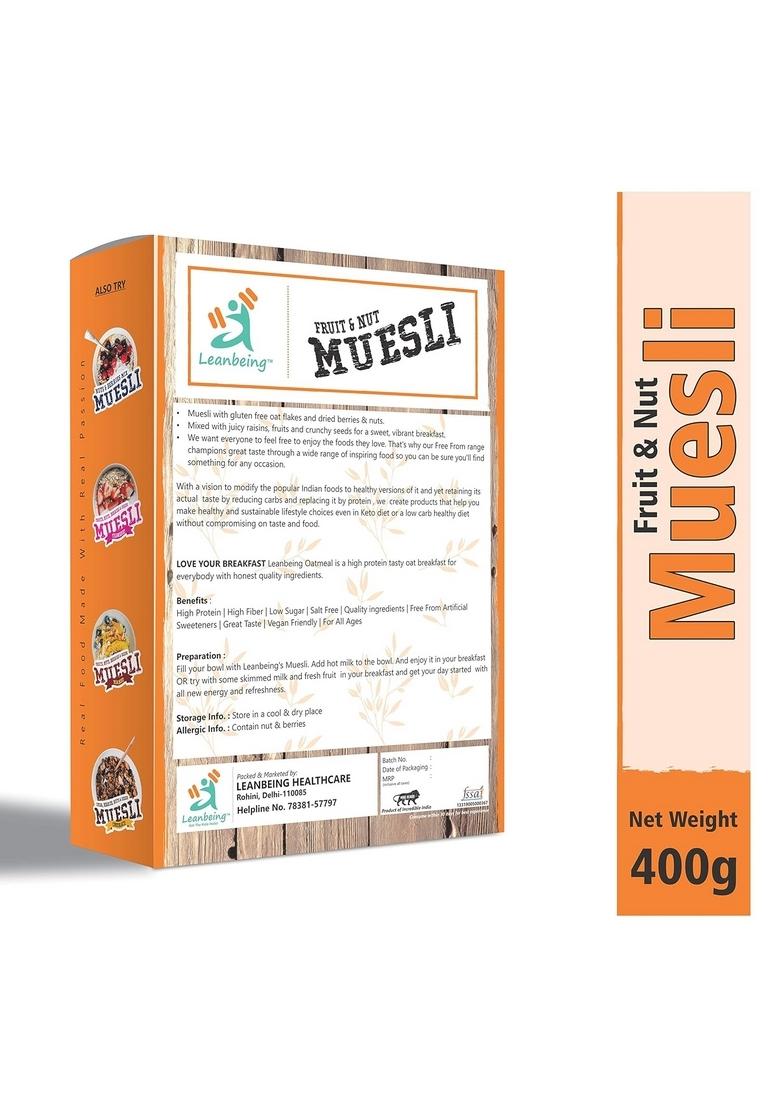 Leanbeing Muesli Fruit & Nut 400G | Gluten Free | Natural Breakfast Cereal |Naturally Sweetened